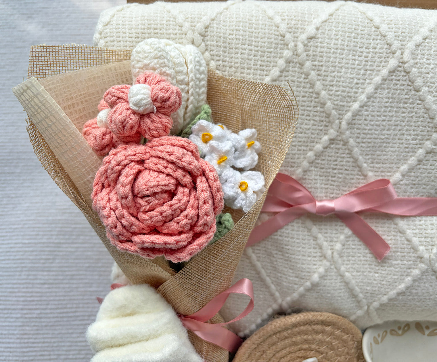 Pink Birthday Gift for Friend | Corchet Flower Gift Set for Her komorebi INC