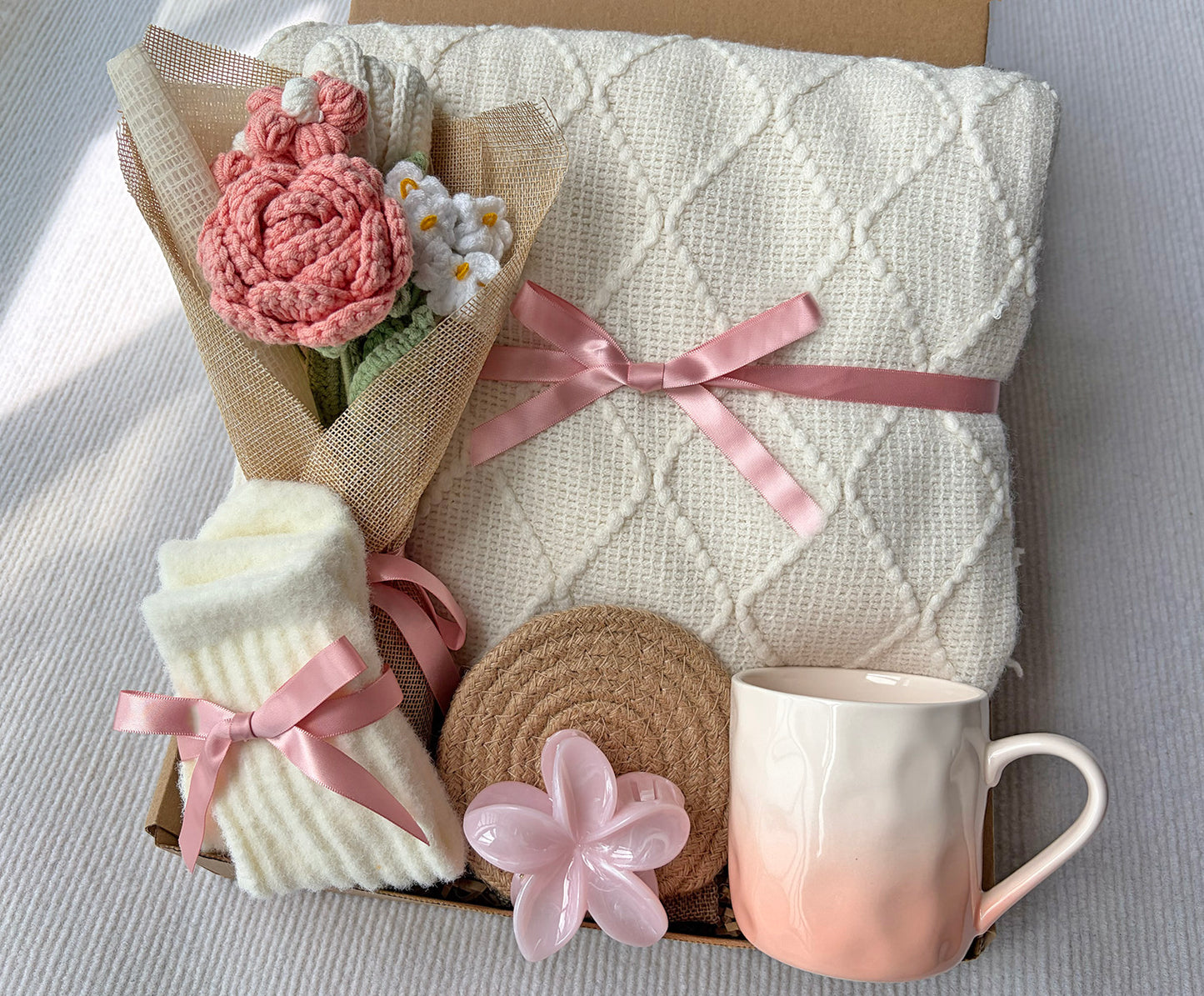 Pink Birthday Gift for Friend | Corchet Flower Gift Set for Her komorebi INC