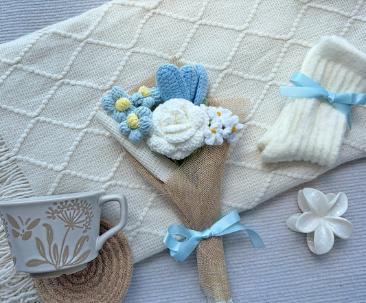 Fresh Sky Blue Handmade Crochet Floral Self-Care Gift Box for Her – Cozy Quiet Relaxation Kit komorebi INC
