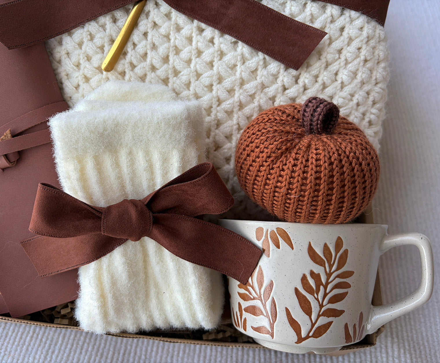 Cream Fall Cozy Gift Basket for Her - Nestlygift