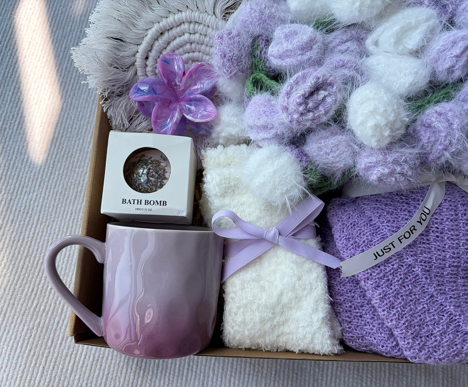 Lavender Purple Dreamy Floral Self-Care Spa Gift Box for Her – Soft Cozy Relaxation Bundle komorebi INC
