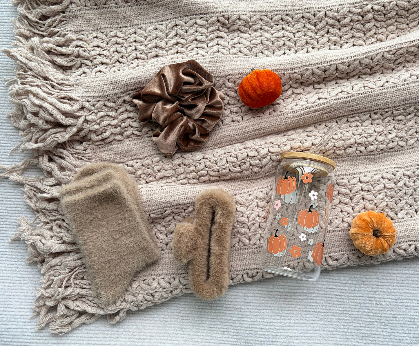 Neutral Oatmeal Fall Floral Pumpkin Self-Care Gift Box for Women – Cozy Autumn Harvest Set komorebi INC