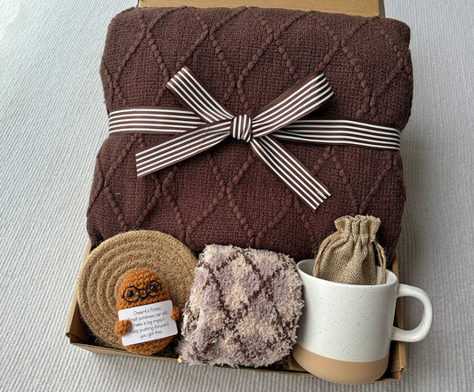 Get Well Gifts for Men | Knit Blanket, Motivational Potato Doll, Mug, Fuzzy Socks & Rustic Decor komorebi INC