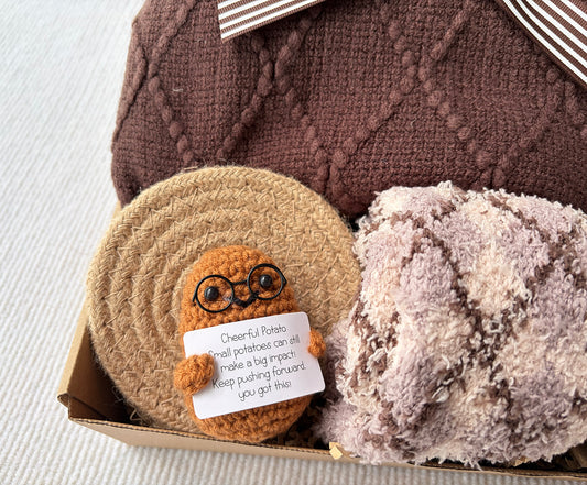 Get Well Gifts for Men | Knit Blanket, Motivational Potato Doll, Mug, Fuzzy Socks & Rustic Decor komorebi INC