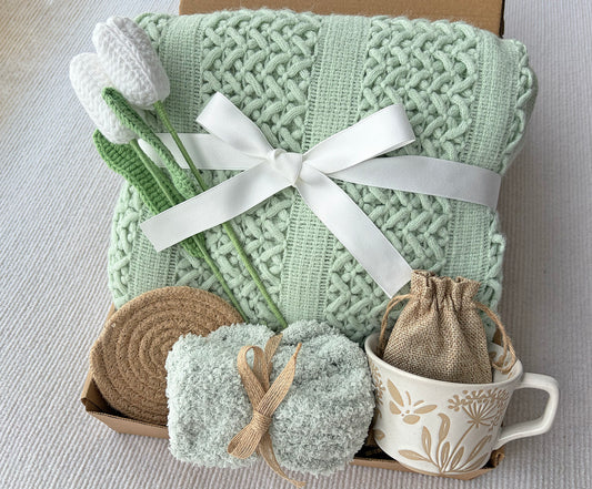 Green Cozy Gift Basket for Her – Self Care Gift Box with Blanket & Relaxation Essentials komorebi INC