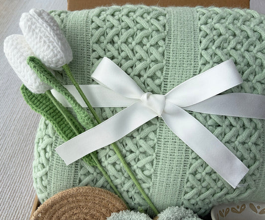 Green Cozy Gift Basket for Her – Self Care Gift Box with Blanket & Relaxation Essentials komorebi INC