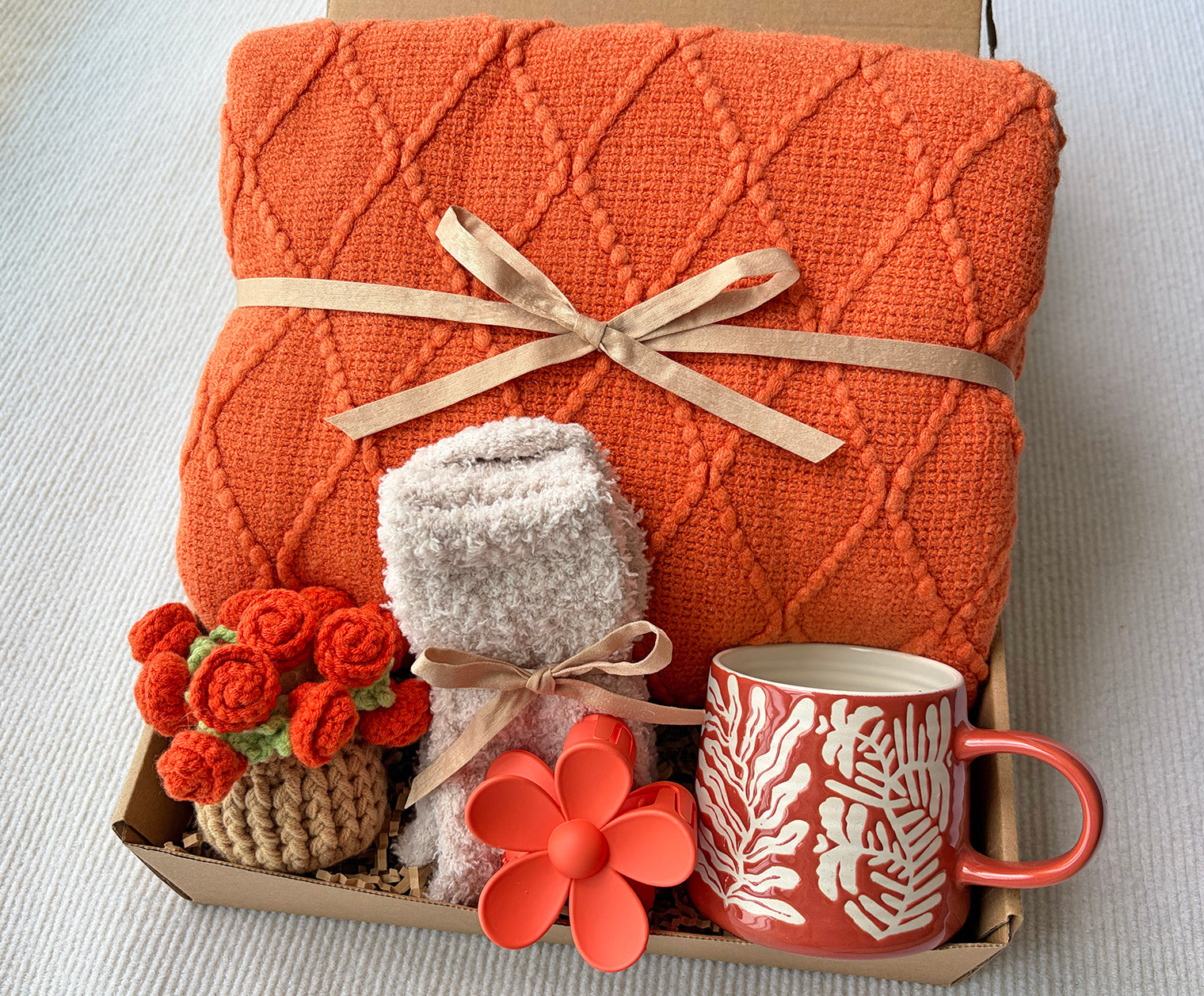 Vibrant Burnt Orange Fall Floral Self-Care Gift Box for Her Warm Harvest Comfort Set komorebi INC