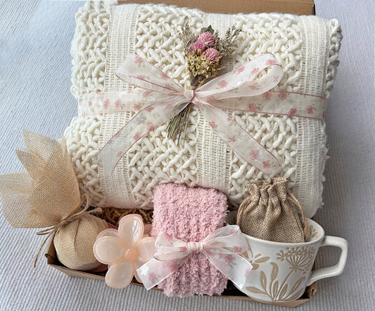 Cream White Floral Cottage Self-Care Gift Box for Her – Soft Pastel Calming Relaxation Set komorebi INC