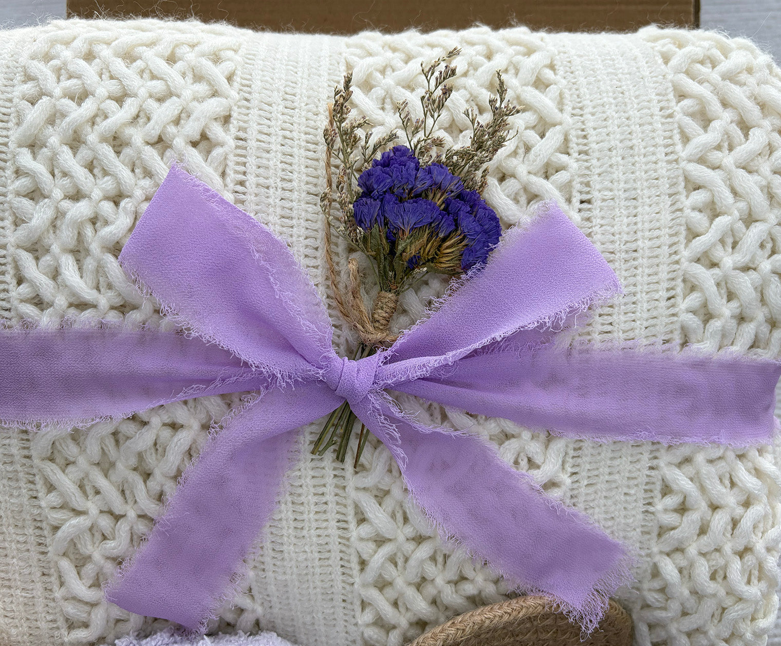Cream & Lavender Cozy Gift Basket for Her – Self Care Gift Box komorebi INC