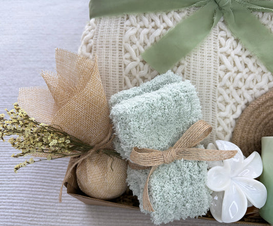 Cream Sage Green Cozy Gift Basket for Her – Self Care Gift Box komorebi INC