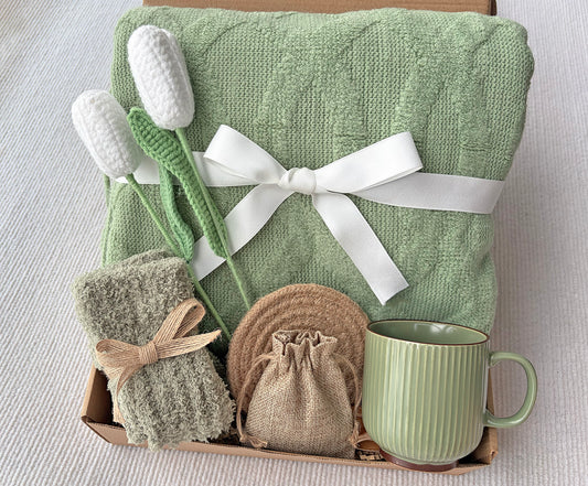 Fresh Sage Green Cozy Gift Box for Her | Self Care Gift Basket komorebi INC