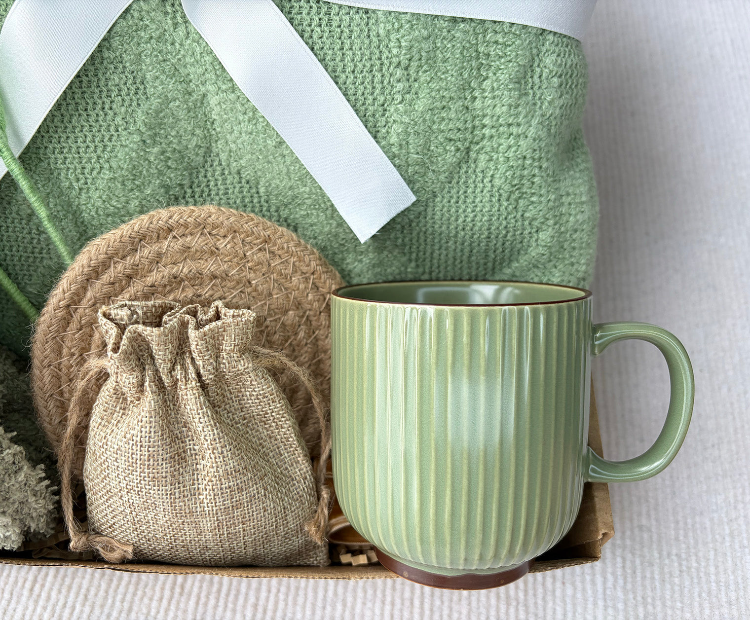 Fresh Sage Green Cozy Gift Box for Her | Self Care Gift Basket komorebi INC