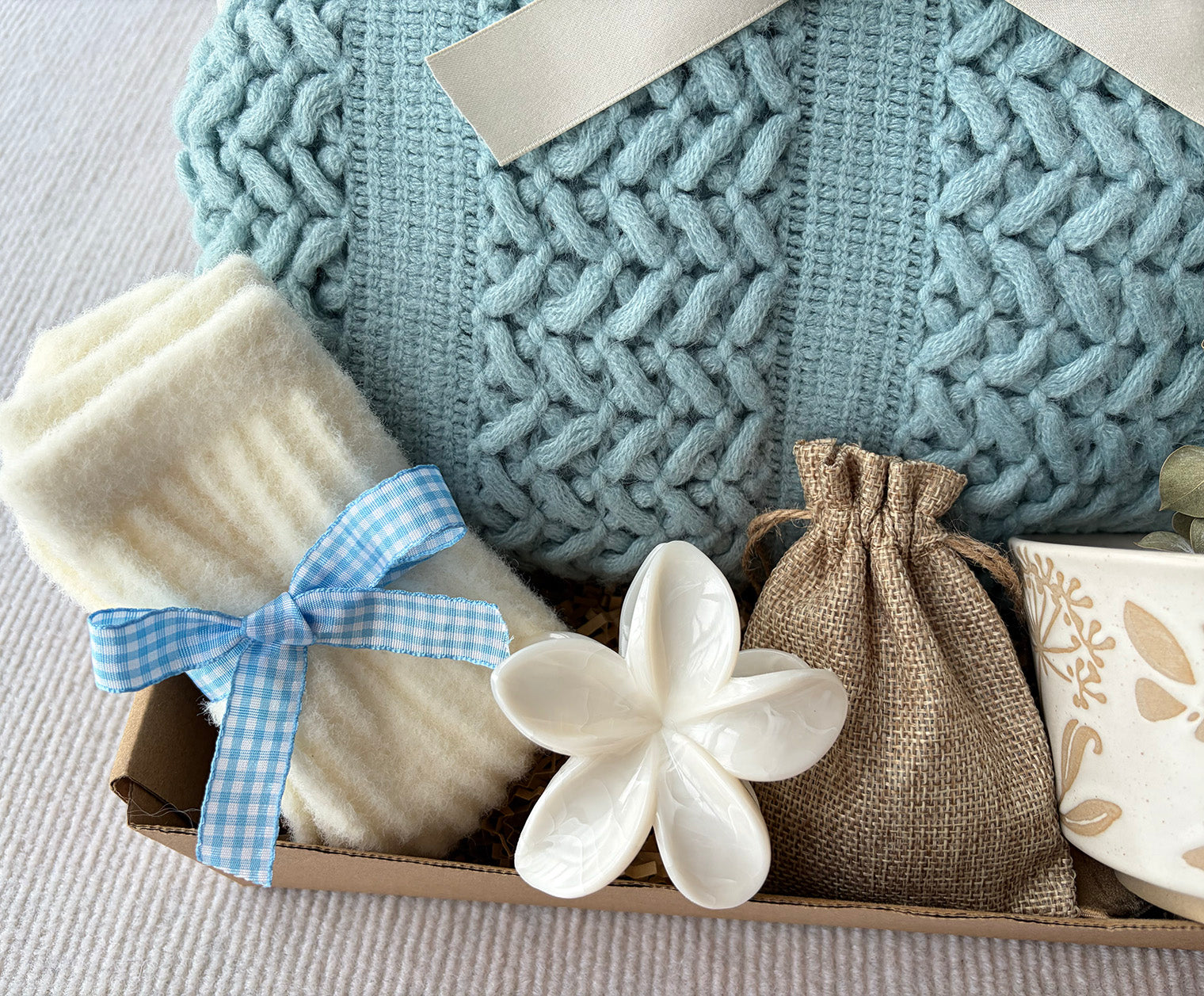 Light Blue Cozy Gift Basket for Her | Pastel Calming Self Care Gift Set komorebi INC