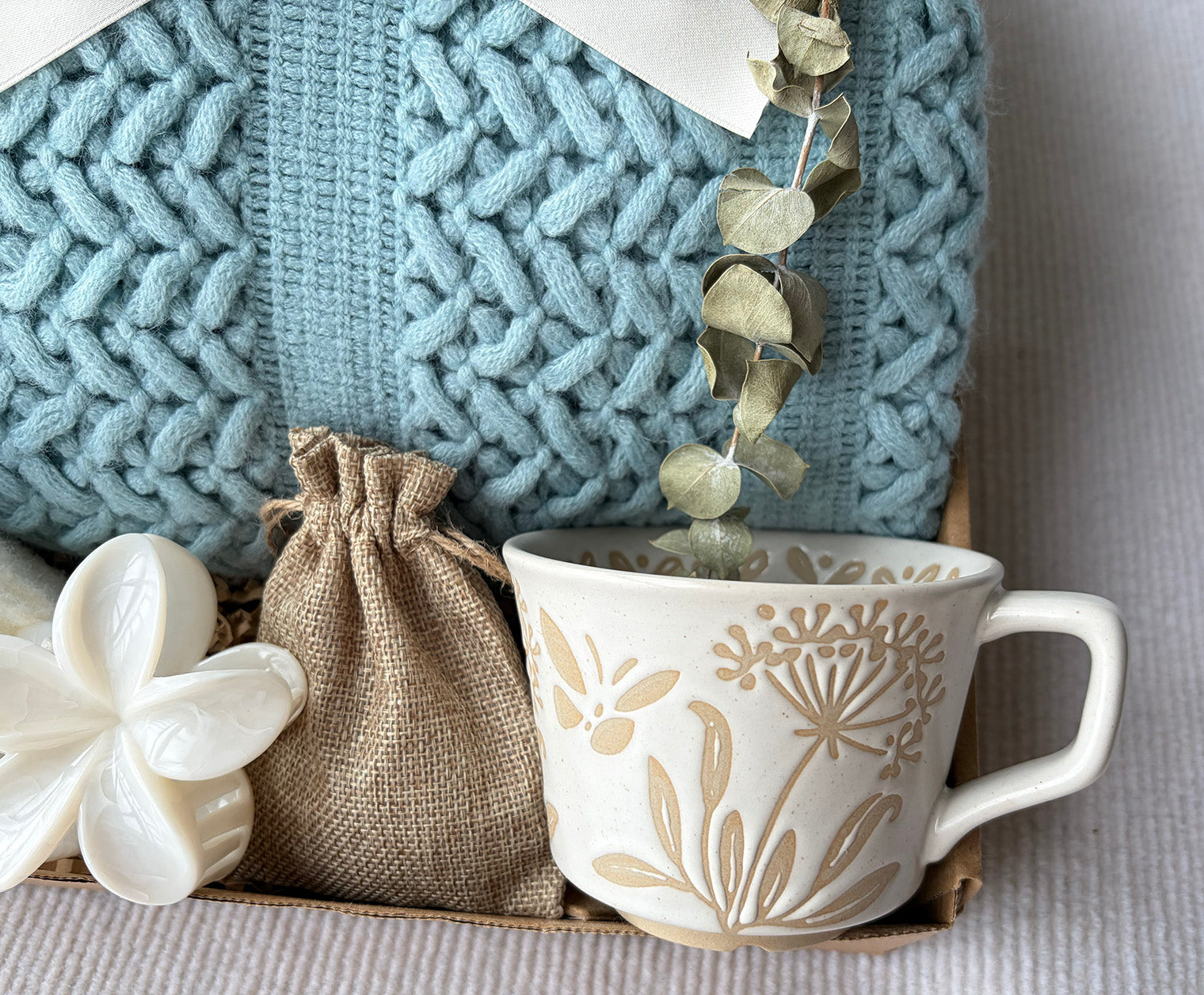 Light Blue Cozy Gift Basket for Her | Pastel Calming Self Care Gift Set komorebi INC