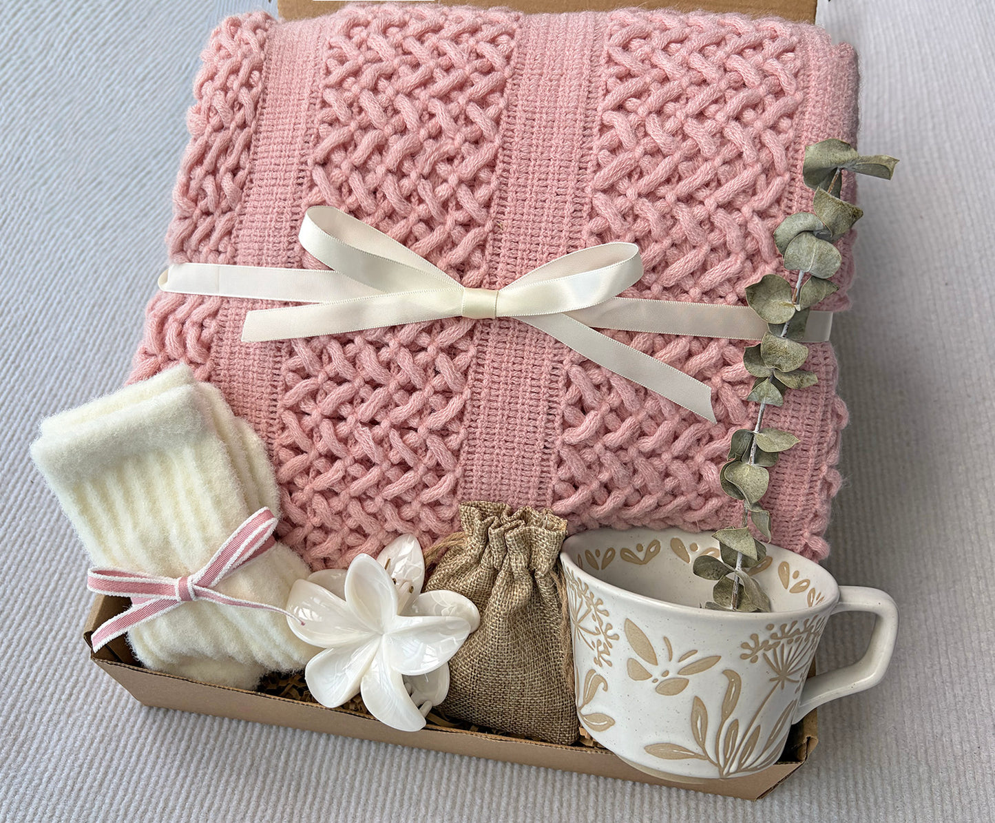 Blush Pink Boho Farmhouse Self-Care Gift Box for Her – Gentle Calm Relaxation Set komorebi INC