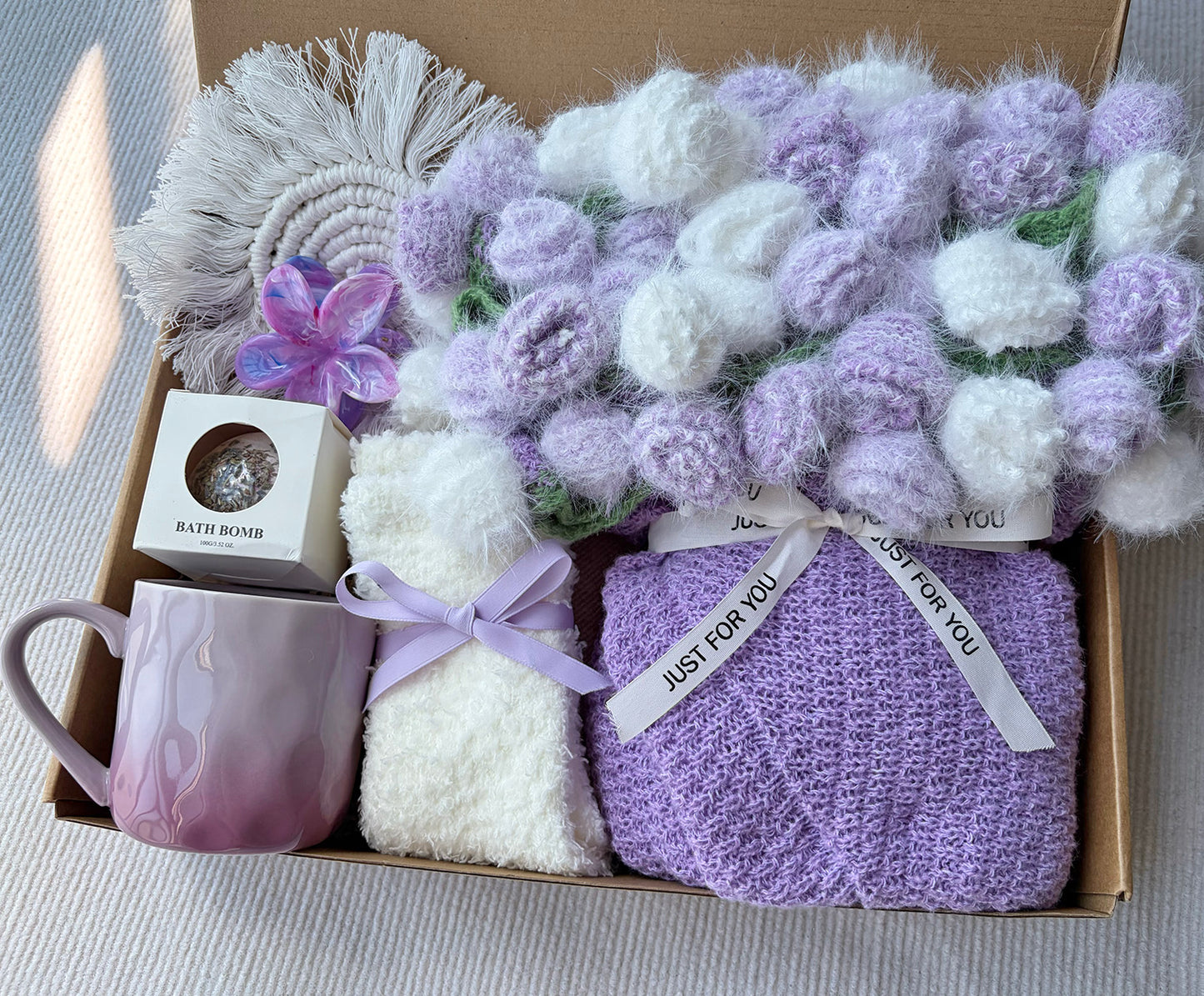 Lavender Purple Dreamy Floral Self-Care Spa Gift Box for Her – Soft Cozy Relaxation Bundle komorebi INC