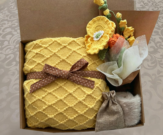 Sunshine Yellow Knit Blanket Gift Box | Warm Yellow Care Package