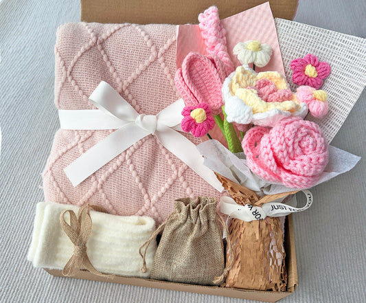 Thank You Box with Handmade Crochet Flowers | Cozy Self Care Essentials komorebi INC