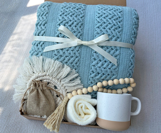 Soft Sky Blue Neutral Farmhouse Self-Care Gift Box for Her – Calm Relaxation Set komorebi INC