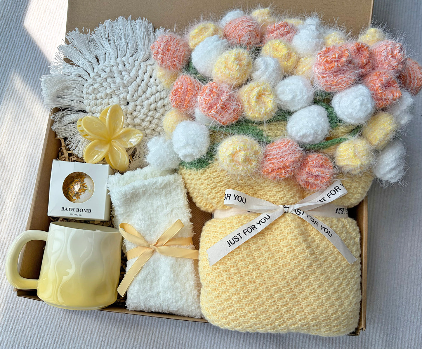 Sunny Lemon Yellow Floral Spa Self-Care Gift Box for Her – Warm Pastel Relaxation Set komorebi INC