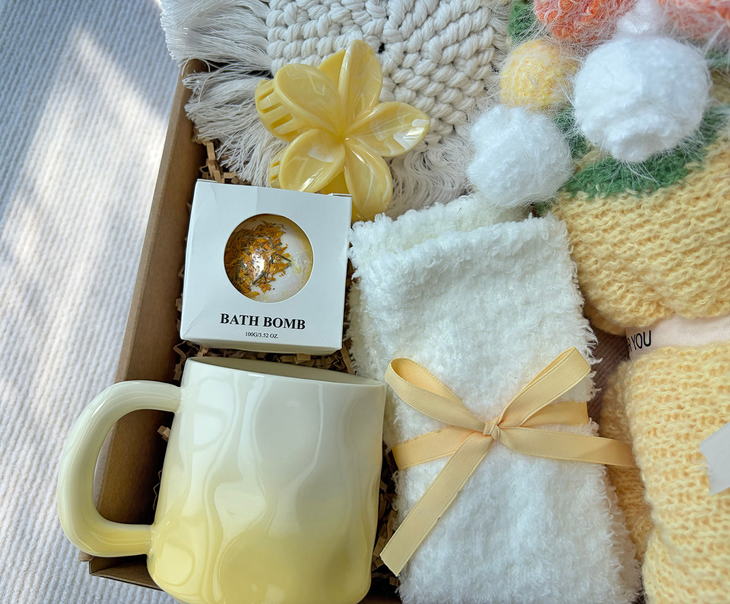 Sunny Lemon Yellow Floral Spa Self-Care Gift Box for Her – Warm Pastel Relaxation Set komorebi INC