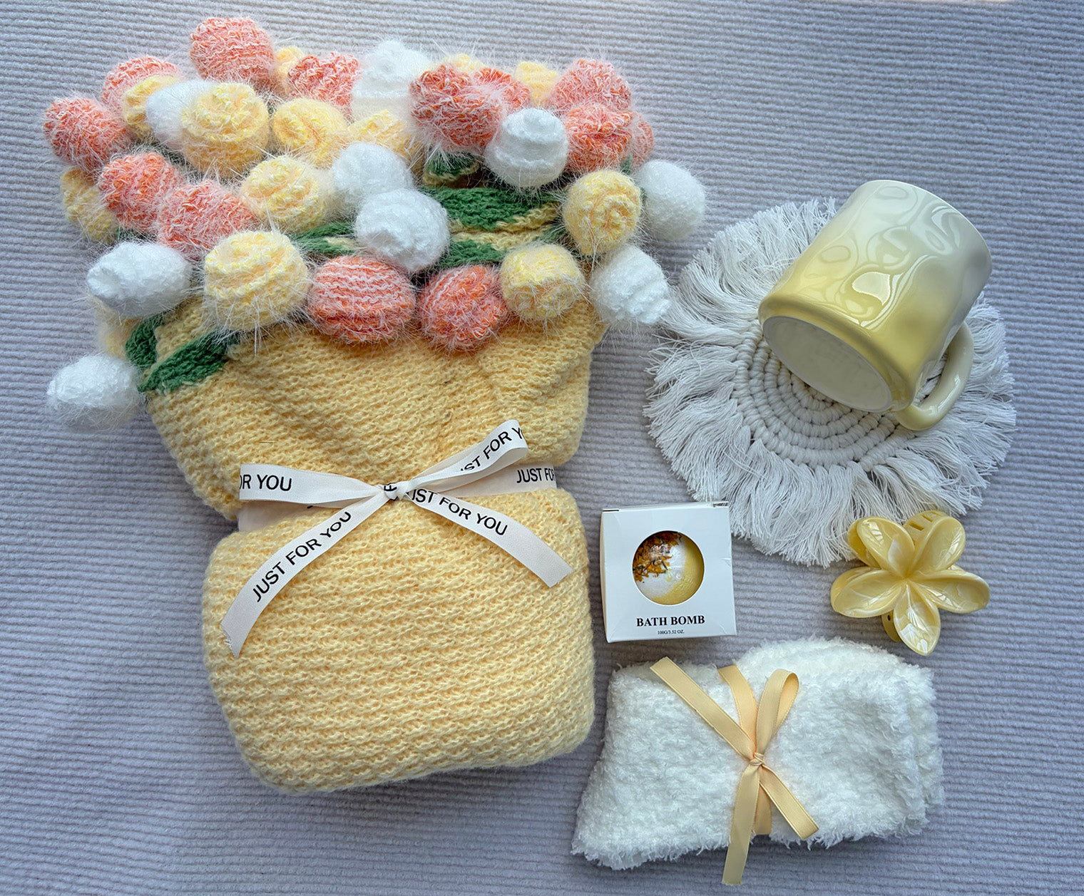 Sunny Lemon Yellow Floral Spa Self-Care Gift Box for Her – Warm Pastel Relaxation Set komorebi INC
