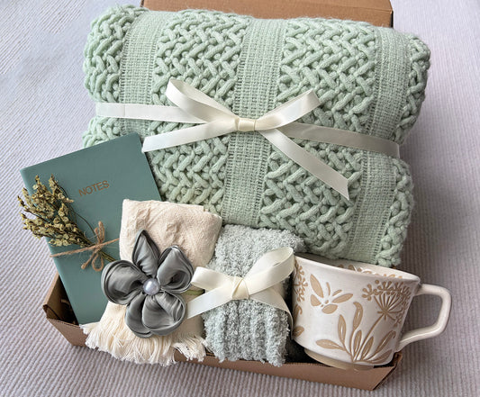 Soft Sage Green Floral Mindful Self-Care Gift Box for Her – Calm Journal & Cozy Relaxation Set komorebi INC